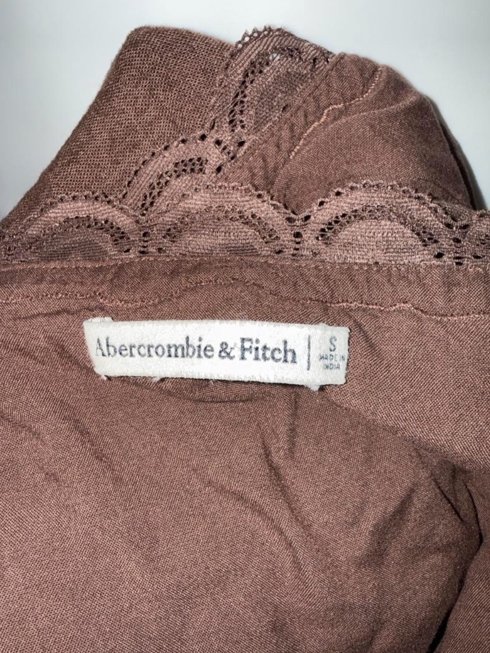 Abercrombie & Fitch Lace Trim Front Tie Peplum Linen Blend Top - Picture 5 of 5